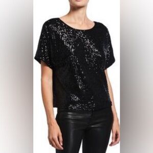 Milly Sequin Party Top with V Back in Black Size S